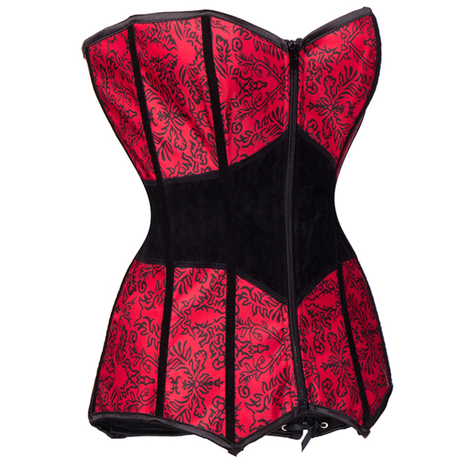 Womens Red Zipper Front Corset Waist Cincher Gothic Boned Basque